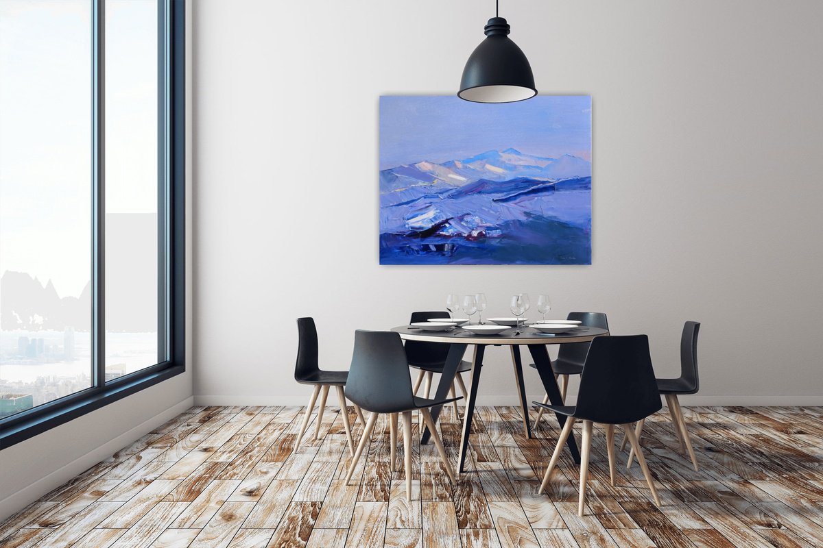 Impressionistic Landscape Oil Painting By Yehor Dulin, 39 X 31", Alps Mountains Switzerland, Original Artwork