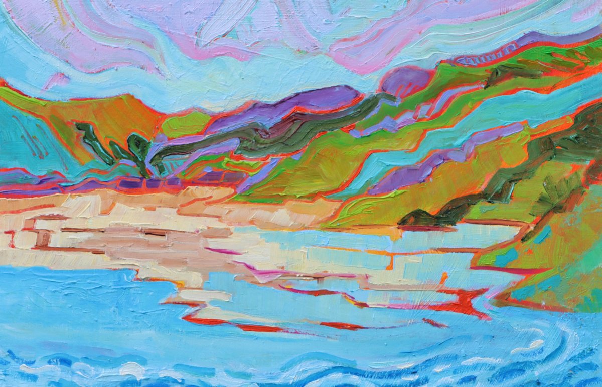 Impressionistic Landscape Oil Painting By Mary Kemp, 12 X 8", Sleeping Hills, Original Artwork