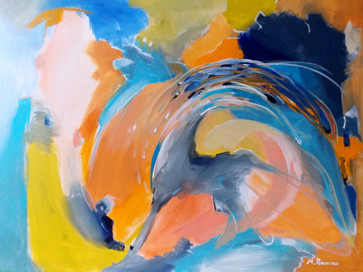 Organic Abstract Acrylic Painting By Maria Paunova, 31 X 24", The New Life, Original Artwork