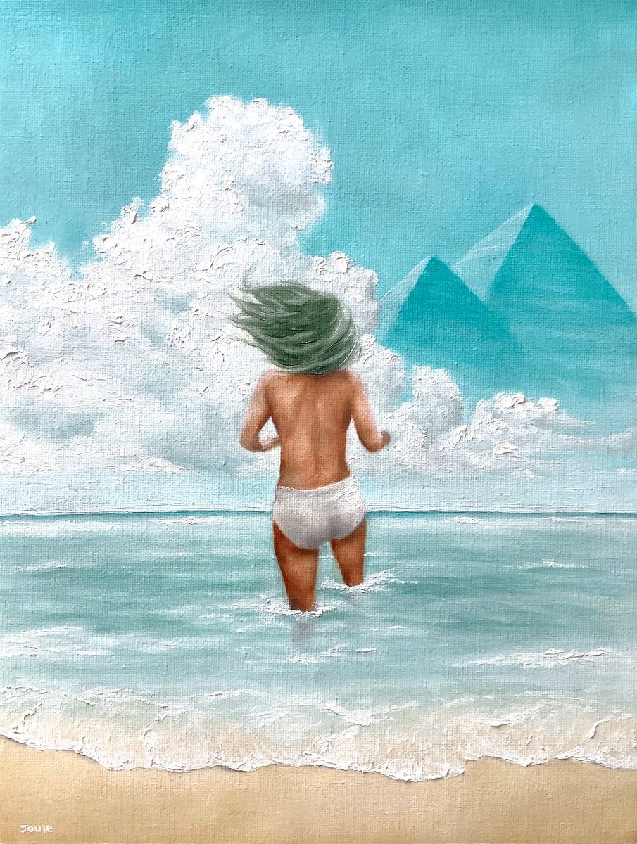 Surrealistic Portrait Oil Painting By Joule Kim, 9 X 12", Emerald Wanderer, Original Artwork