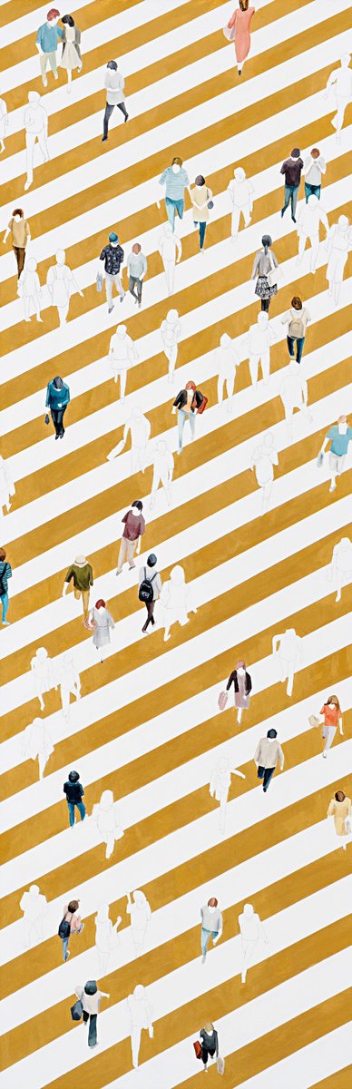 Urban And Pop Cityscapes Oil Painting By Martta Garcia, 24 X 71", Binary Culture I, Original Artwork