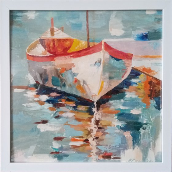 Sunlit Boat Reflections