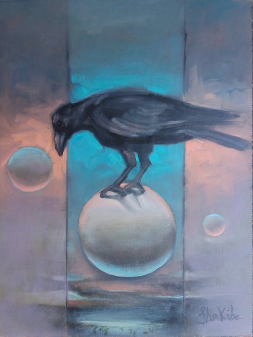 Crow with spheres by Christopher Scardino