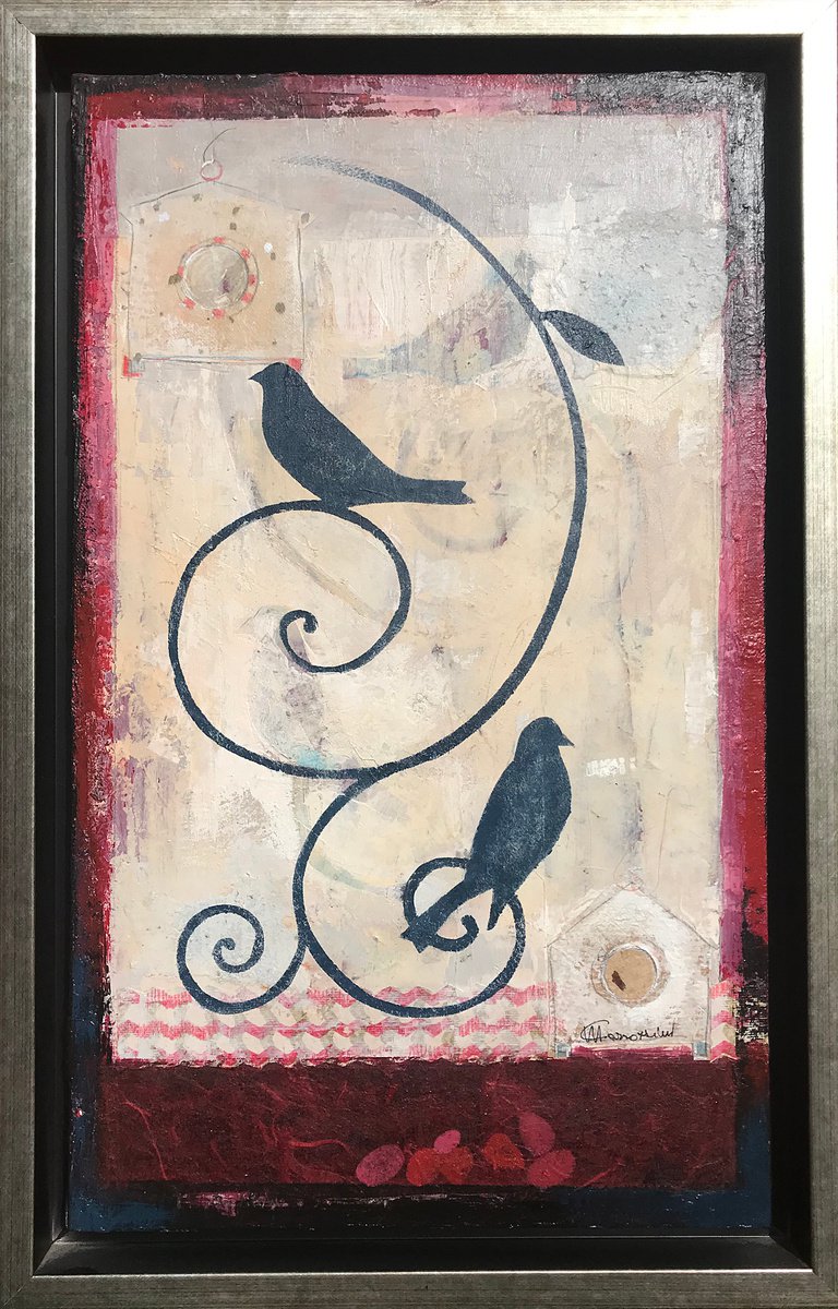 Painting , Birds On Branches 3 By Marcello Carrozzini, 15 X 22, Artwork For Sale On Artfinder
