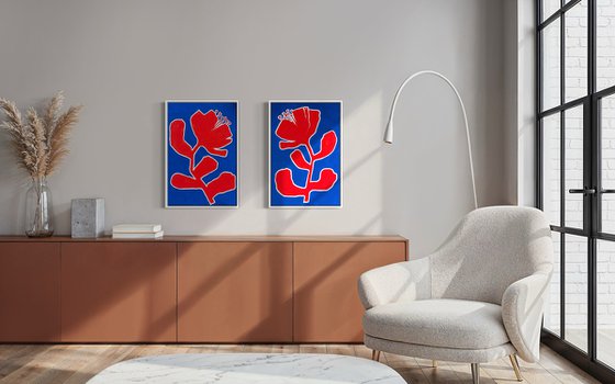 Red flowers diptych