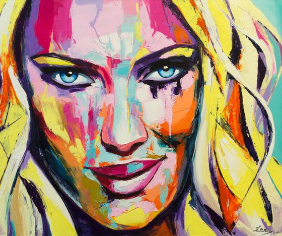 "A teaser on easel", a fantasy woman palette knife portrait from "colorful emotions" collection