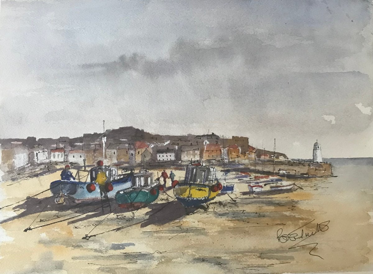 Impressionistic Landscape Watercolour By Brian Tucker, 15 X 11, St Ives In Cornwall, Original Artwork
