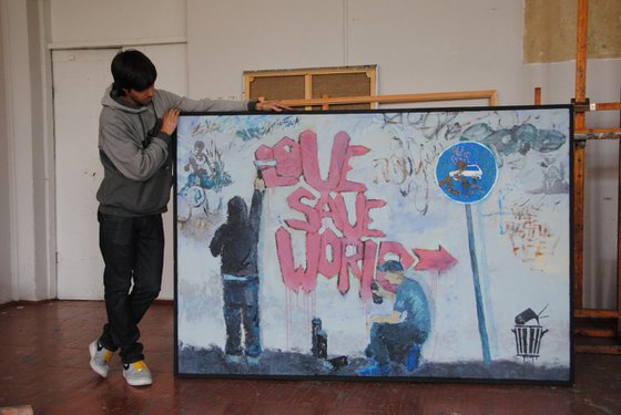 XXXL Large Painting - "Love save the world" - Graffiti - Street art - Bright painting - Urban - Street scene