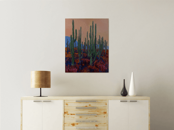 Dusk in the Desert. Saguaros