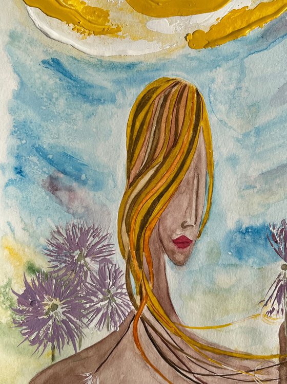 Faceless Woman Portrait original painting " Flying Summer"