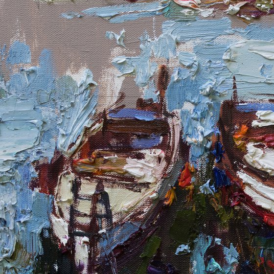 Boats in the bay - Original oil painting