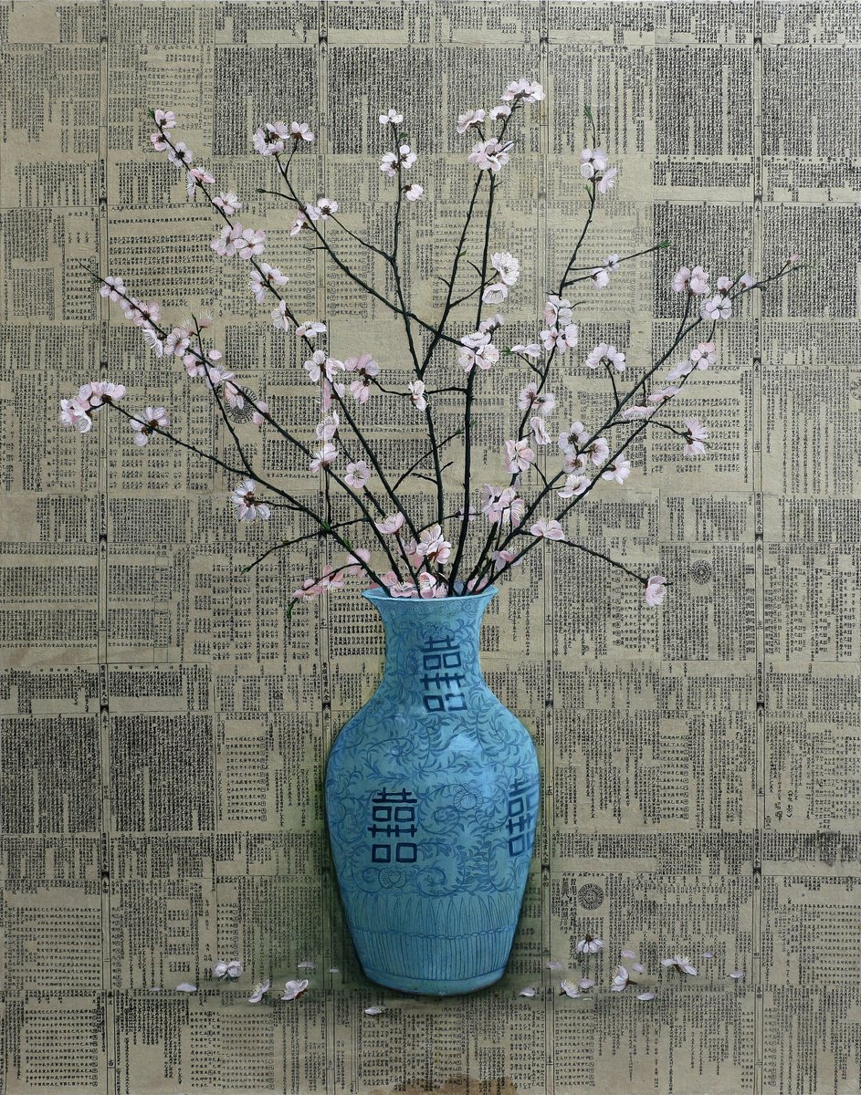 Photorealistic Botanical Oil Painting By Zhao Hui Yang, 31 X 39", Flower Shadow, Original Artwork