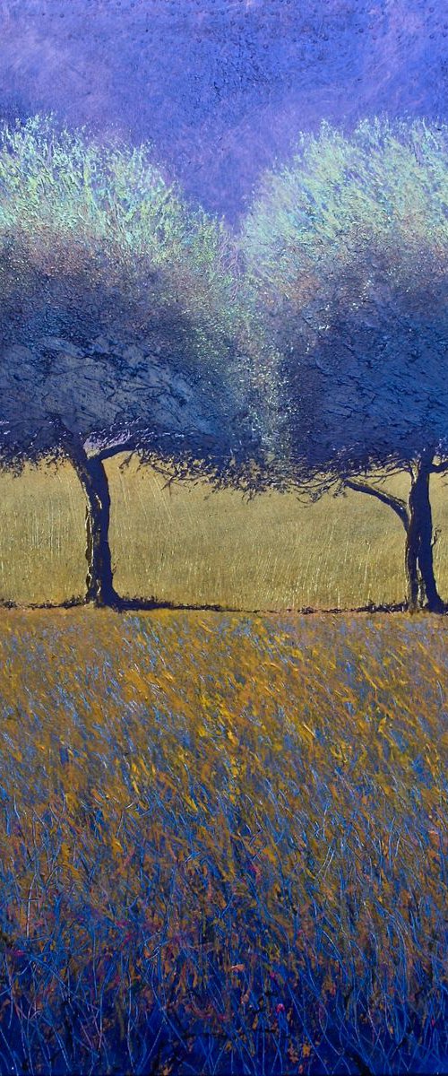 2 Trees Intense 5 Large Painting approx 30"x40" by Simon Jones