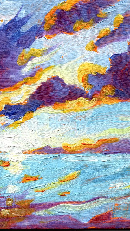 Welsh Sunset - Miniature Seascape by Mary Kemp