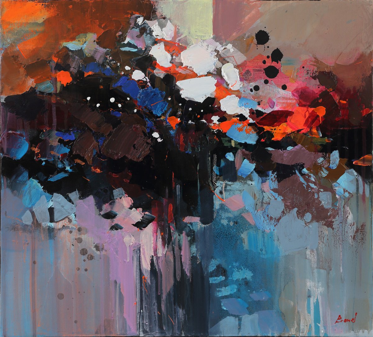 Expressive Abstract Acrylic Painting By Tetiana Bond, 20 X 18", Time Texture, Original Artwork