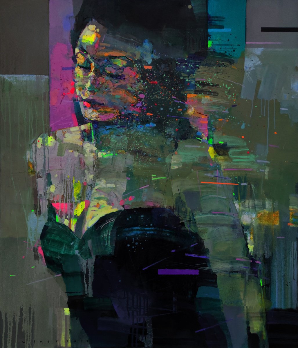 Urban And Pop Portrait Oil Painting By Victor Sheleg, 39 X 45", In Motion, Original Artwork