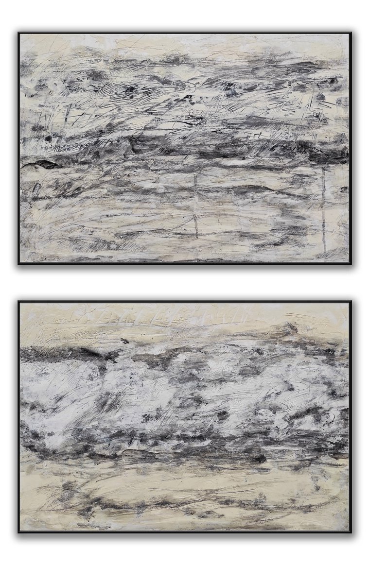 Monochrome beige abstract diptych Thoughts by Maria Svetlakova