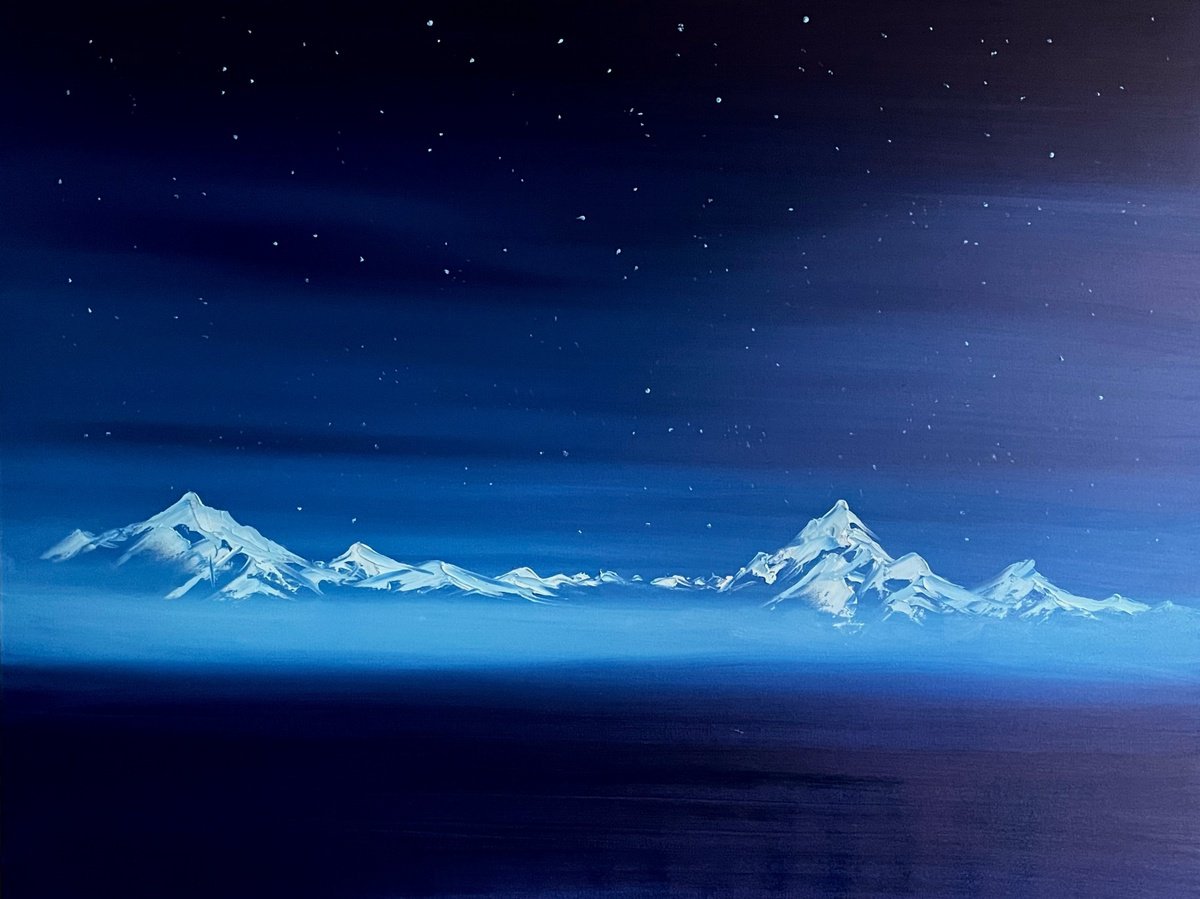 Impressionistic Landscape Oil Painting By Cat Goward, 40 X 30, Annapurna At Night, Original Artwork