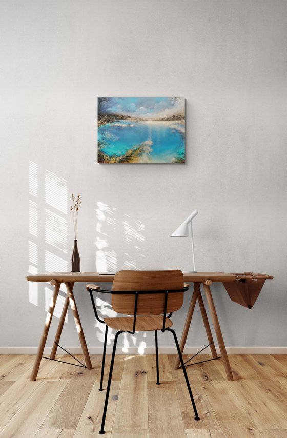 A large original modern semi-abstract figurative seascape painting "Deep Inside"