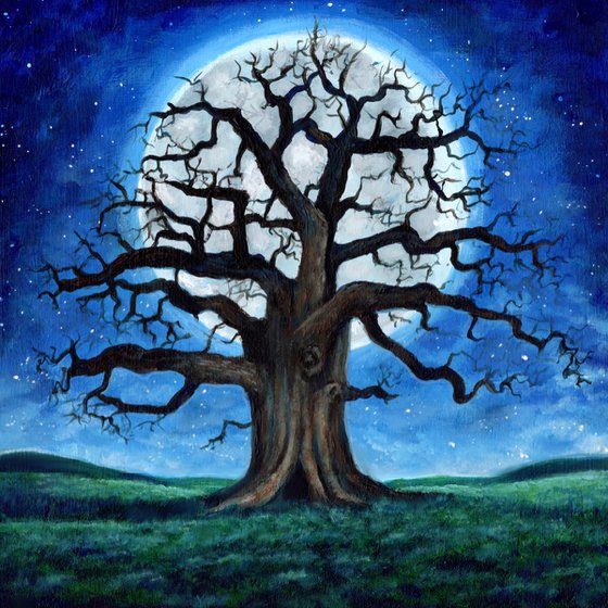 Old tree at full moon