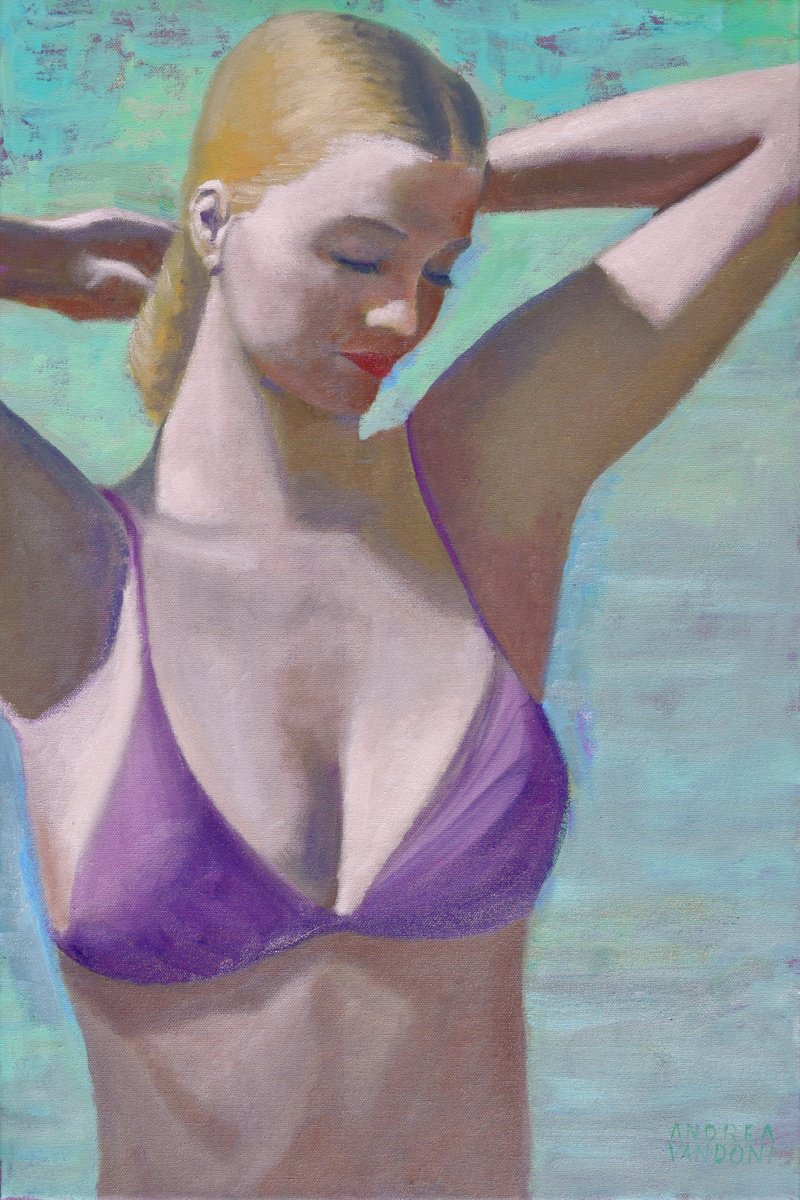 Impressionistic Portrait Oil Painting By Andrea Vandoni, 16 X 24, Bather, Original Artwork