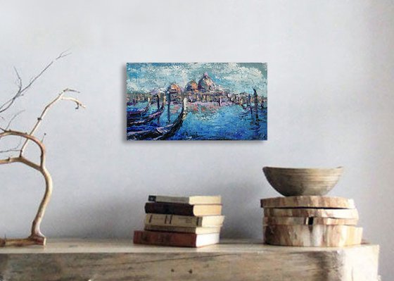 Painting Blue heart of italy - Venice Gondola, oil painting, venice painting, arhitecture