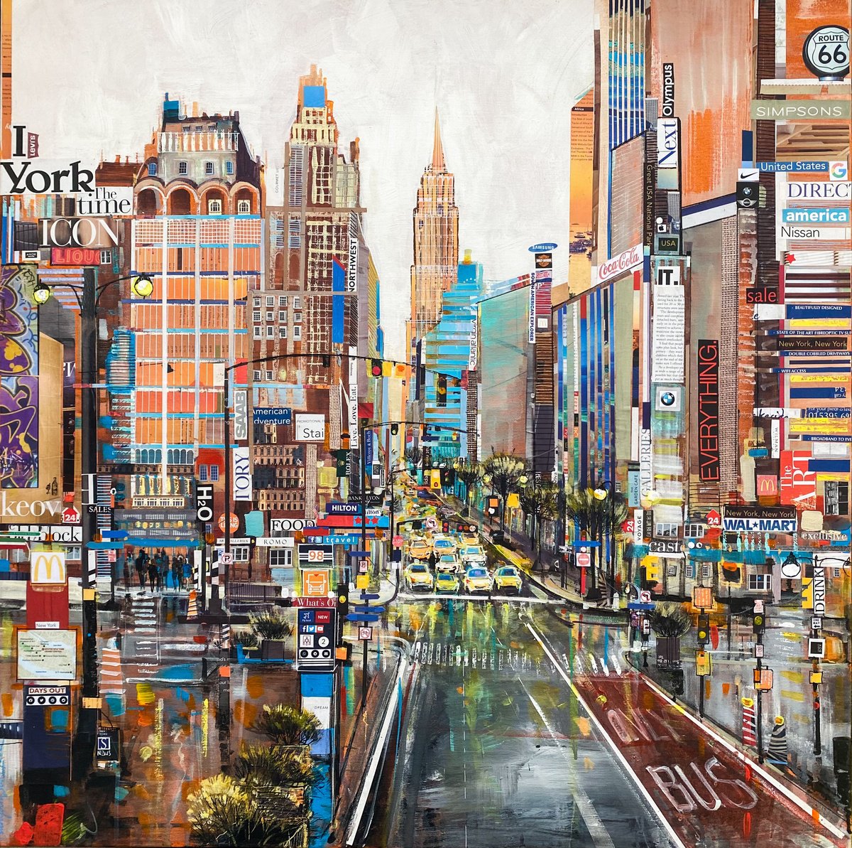 Impressionistic Cityscapes Acrylic Painting By Irina Rumyantseva, 35 X 35, New York - Midtown Manhattan, Original Artwork
