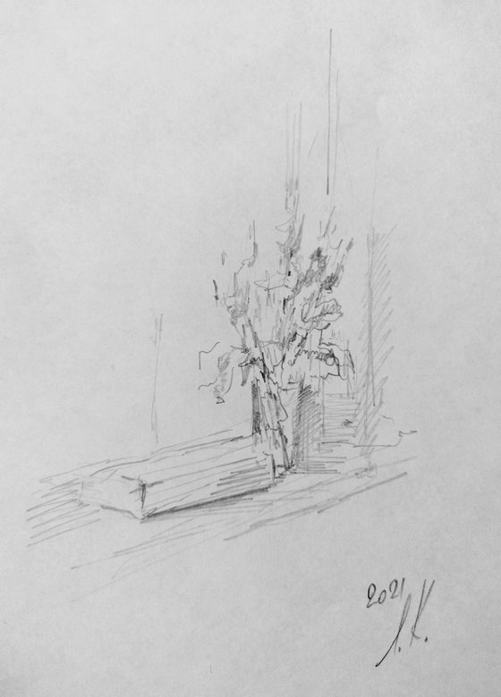Bouquet. Original pencil drawing.