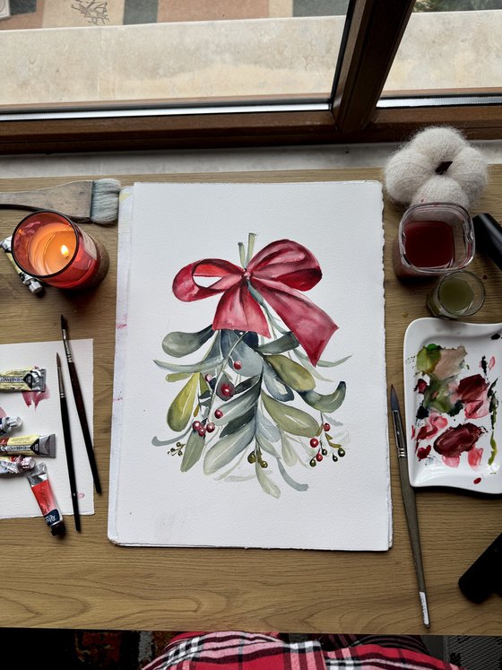 Branch of Christmas mistletoe