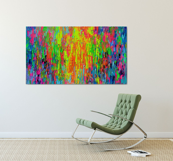 55x31.5'' Large Ready to Hang Abstract Painting - XXXL Huge Colourful Modern Abstract Big Painting, Large Colorful Painting - Ready to Hang, Hotel and Restaurant Wall Decoration, Happy Gypsy Dance 2