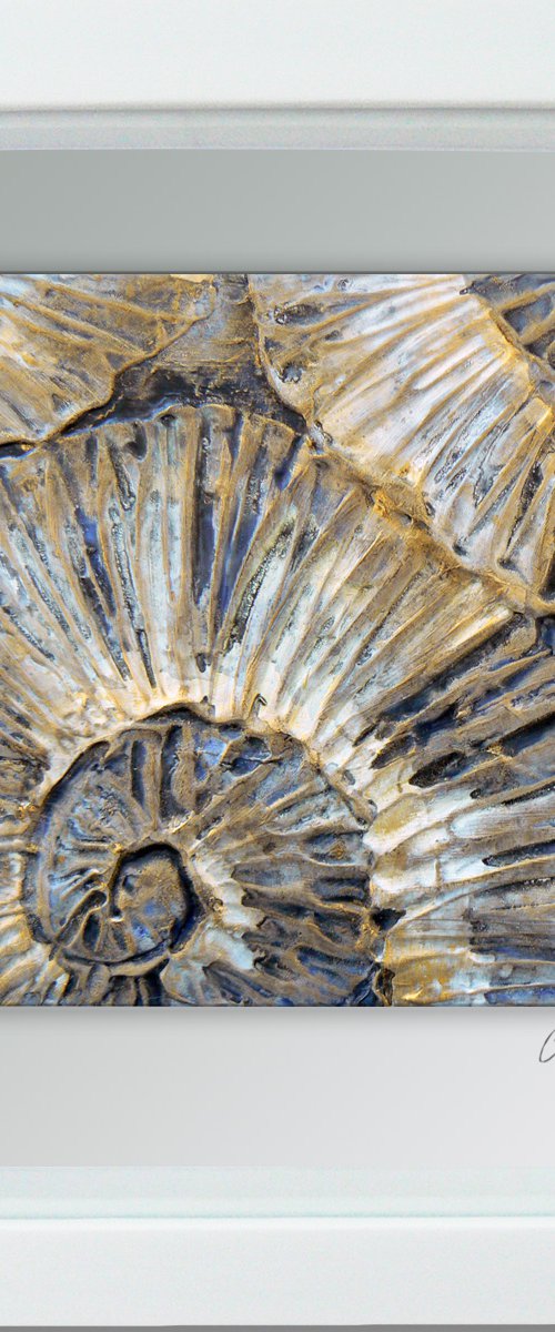 Ammonites (minimalism - ammonites textured painting in black, white and gold #2 ) Framed, ready to hang by Carolynne Coulson