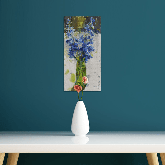 Blue Flowers in Green Vase