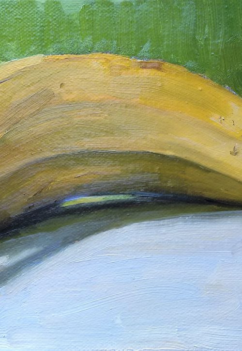 Bananas With Green; 16x26 cm oil on canvas. by Jackie Smith