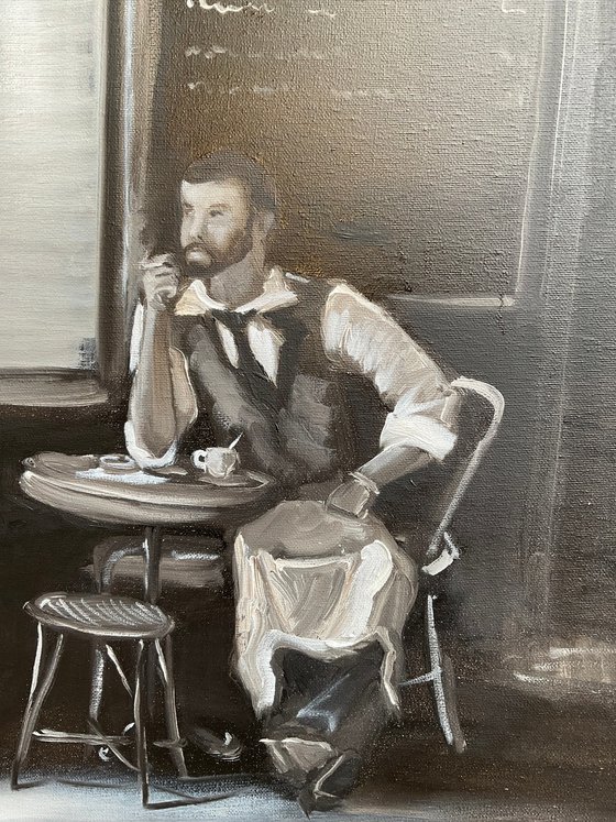 Waiter in cafe on a break