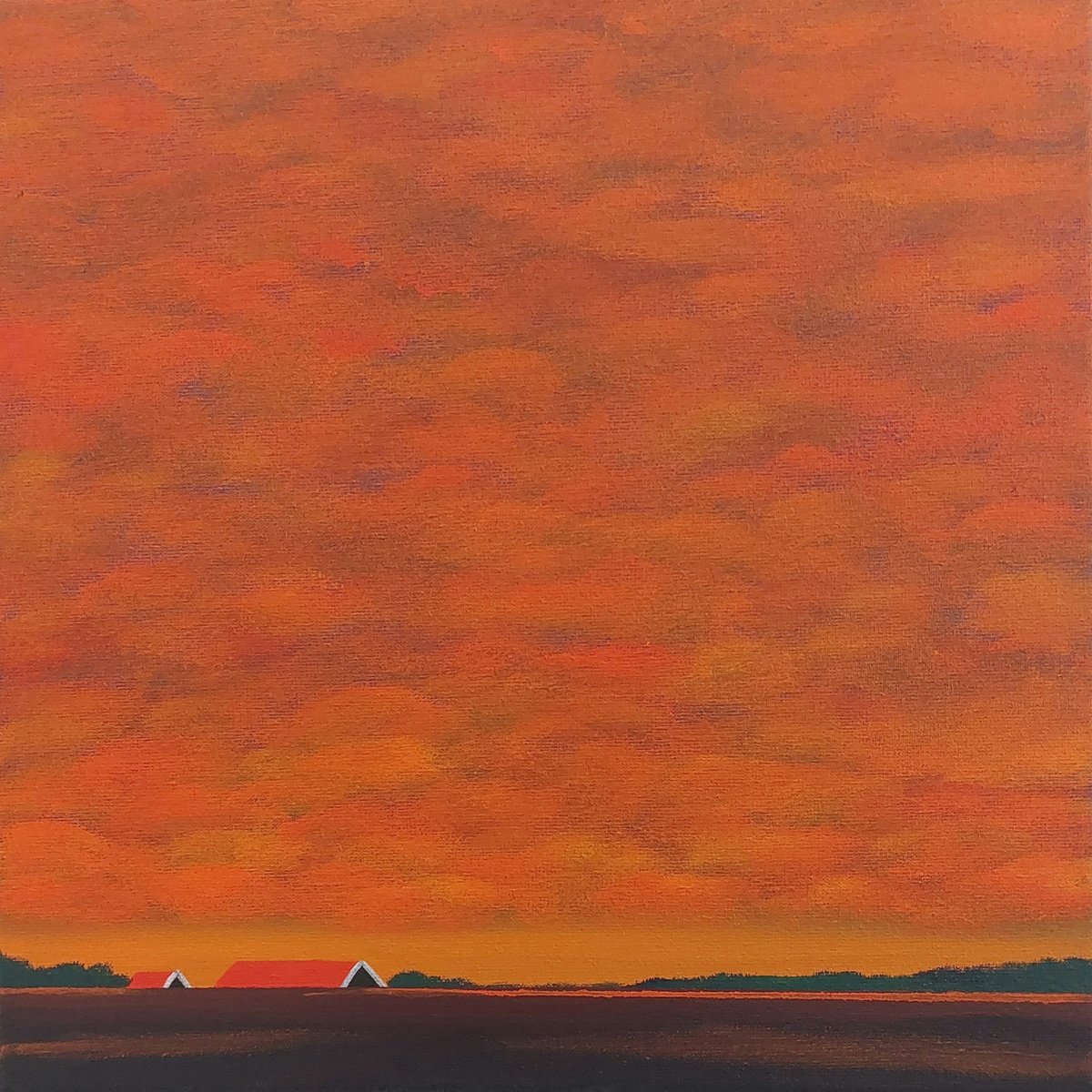 Surrealistic Landscape Acrylic Painting By Nelly Van Nieuwenhuijzen, 12 X 12", The Sky Was On Fire, Original Artwork