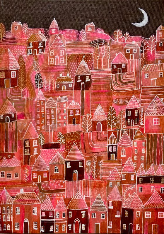 Patchwork Village, abstract townscape canvas painting