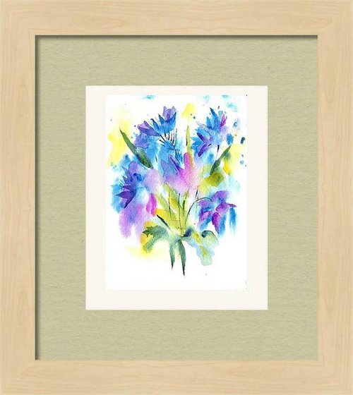 Blue Floral Abstract Artwork by Asha Shenoy