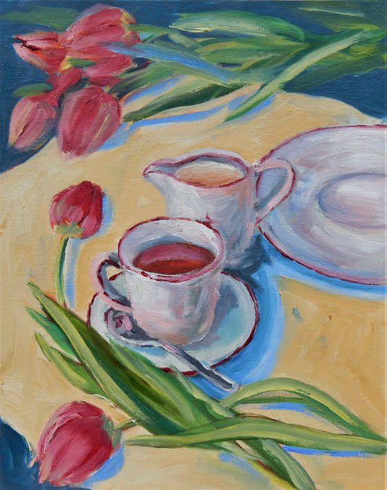 Teacups and tulips.