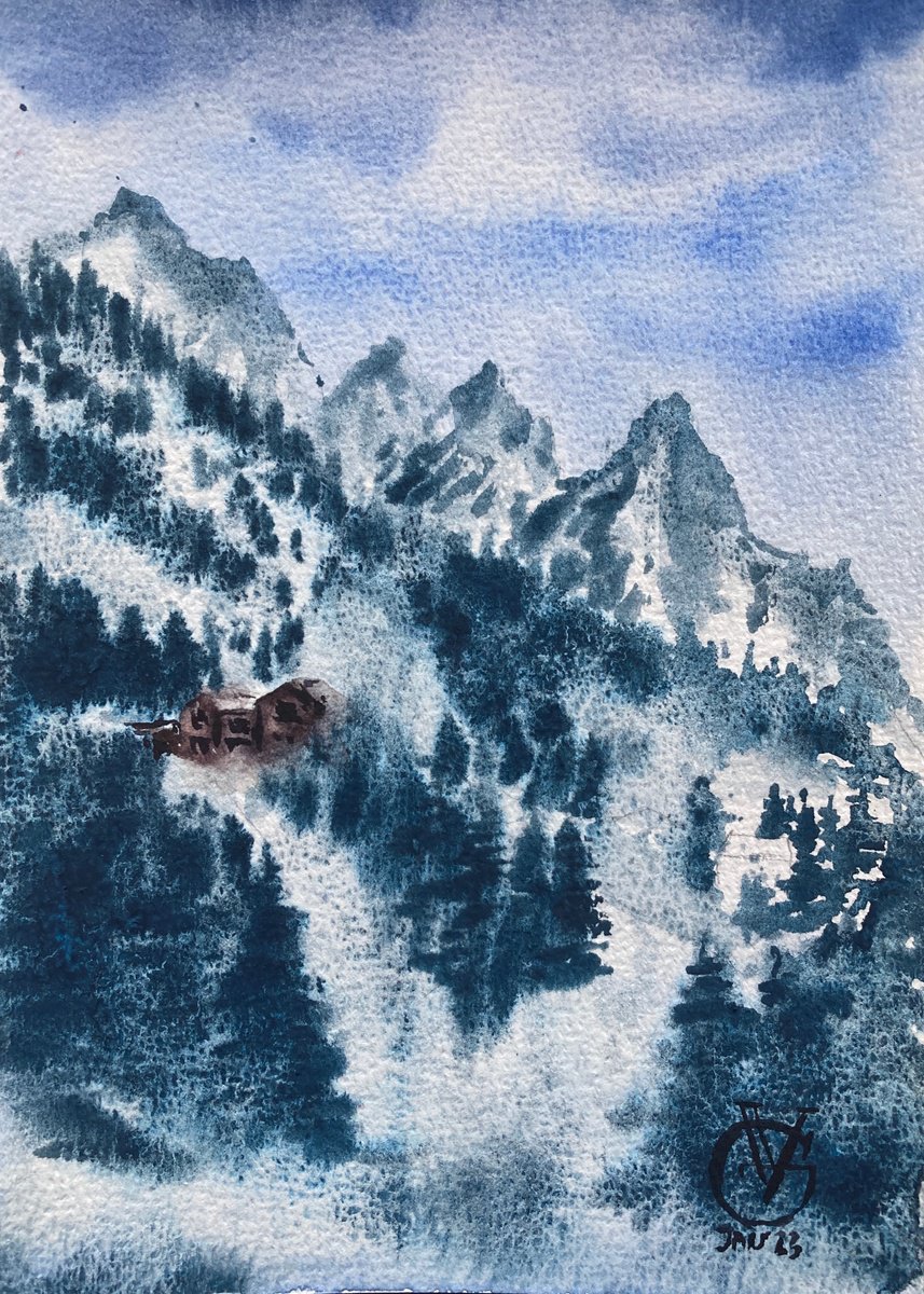 Impressionistic Landscape Watercolour By Valeria Golovenkina, 6 X 8", Talgar Mountain #2 Sketch, Original Artwork