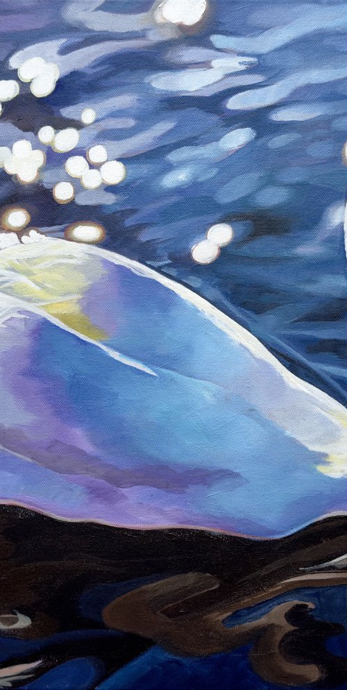 Sunlit Swan Glinting Water by Joseph Lynch