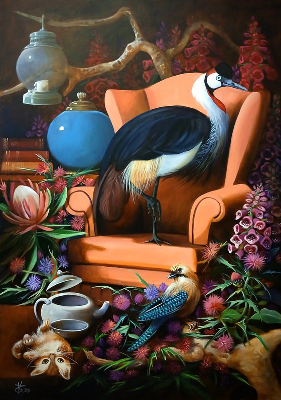 A pink armchair