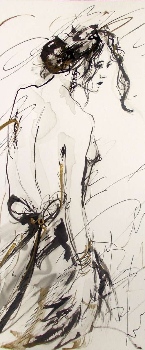 Woman  ink drawing series-Figurative drawing on paper by Antigoni Tziora