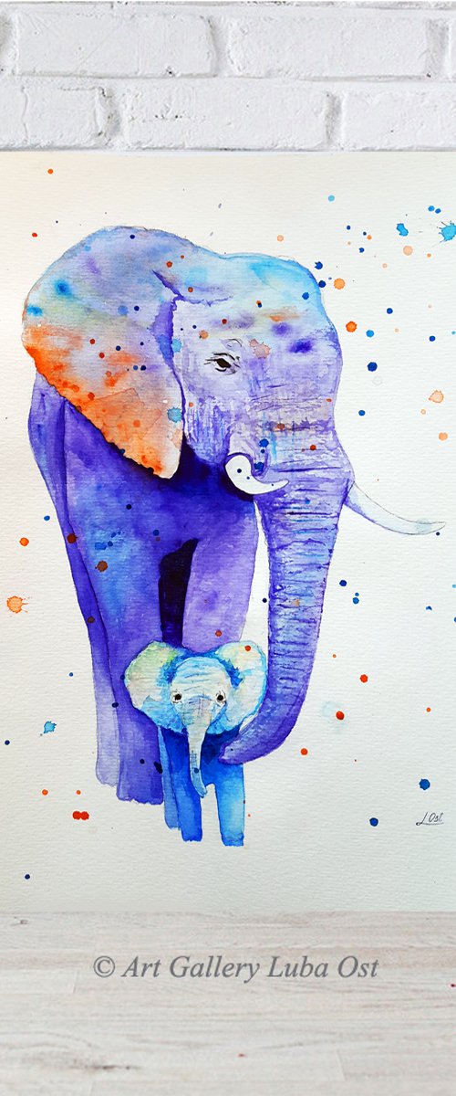 Family of elephants 3 by Luba Ostroushko