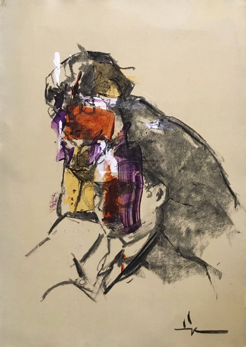 Expressive Charcoal Drawing , Double Portrait By Dominique Deve, 12 X 16, Artwork For Sale On Artfinder