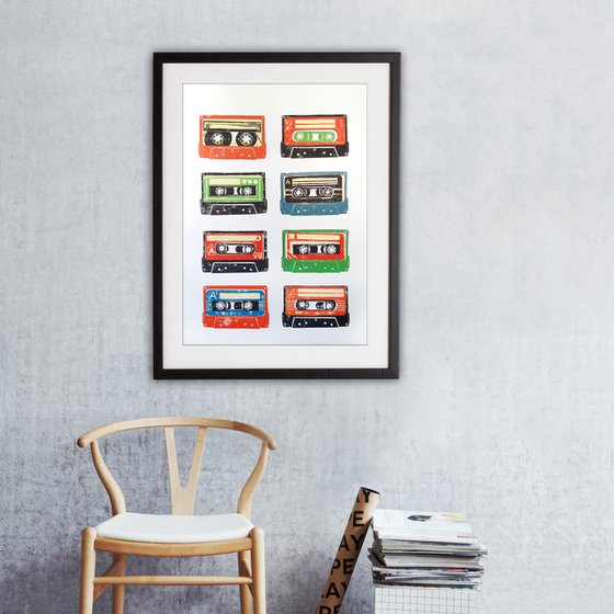 Linocut cassette tapes #57