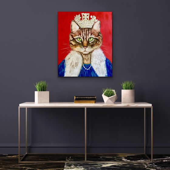 Cat La Queen FELINE ART.  Original oil painting for cat lovers