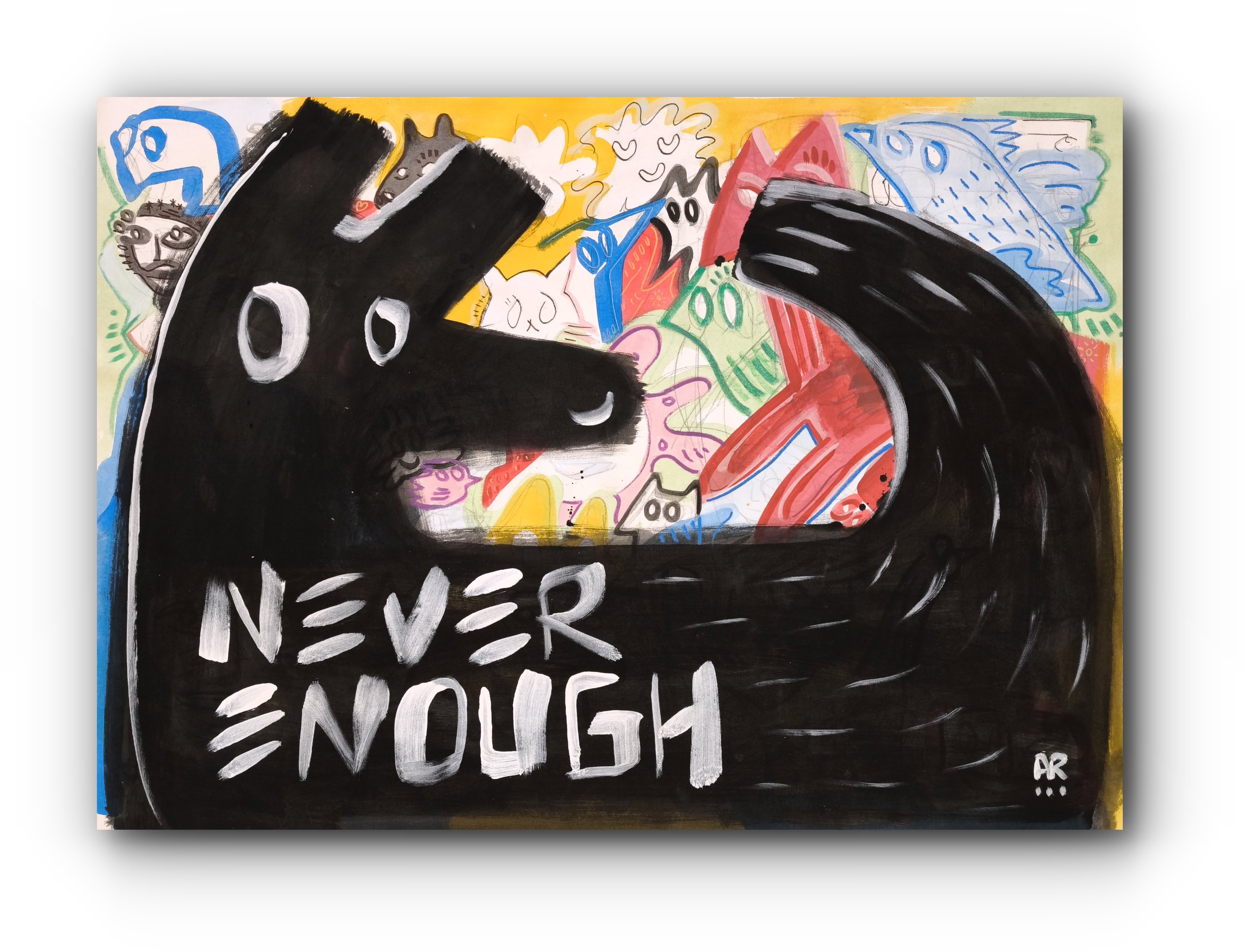 Expressive Animal Acrylic Painting By Angel Rivas, 50 X 36, Never Enough, Original Artwork