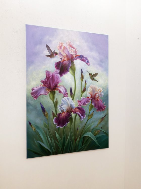 "Summer song", irises with birds