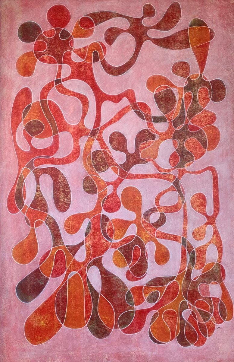 Abstract Acrylic Painting By Maarit Korhonen, 36 X 55", Rumba, Original Artwork