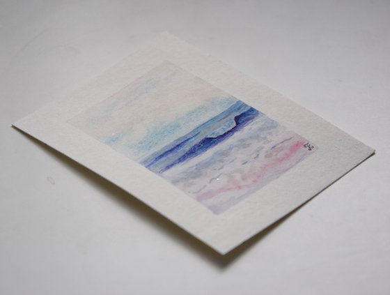 Seascape miniature watercolor painting, ocean wave small original art